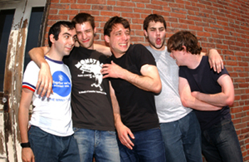 From left to right First Aid Kit is Nick (bass), Brad (guitar), JP (vocals), Brian (drums), and James (guitar).