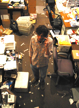 Robb takes a call in the middle of his wonderful mess.